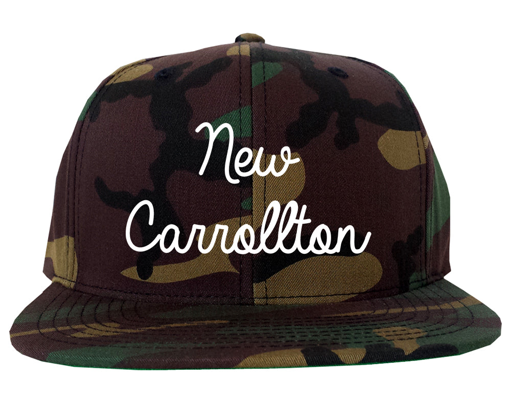 New Carrollton Maryland MD Script Mens Snapback Hat Army Camo