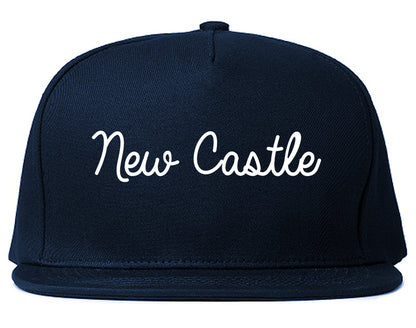 New Castle Delaware DE Script Mens Snapback Hat Navy Blue
