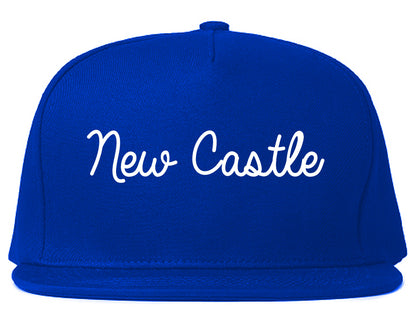 New Castle Pennsylvania PA Script Mens Snapback Hat Royal Blue