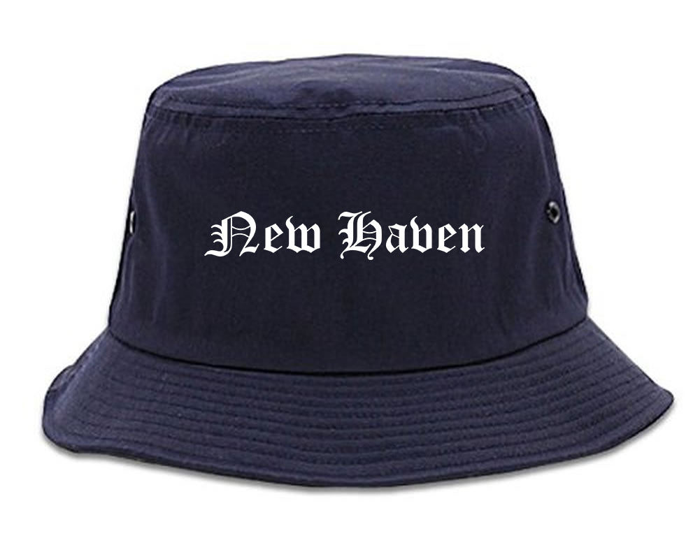 New Haven Michigan MI Old English Mens Bucket Hat Navy Blue