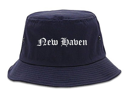 New Haven Michigan MI Old English Mens Bucket Hat Navy Blue