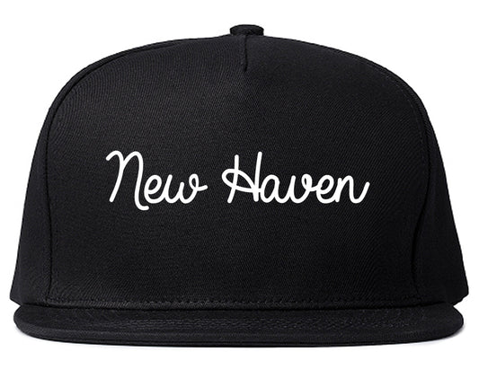 New Haven Michigan MI Script Mens Snapback Hat Black