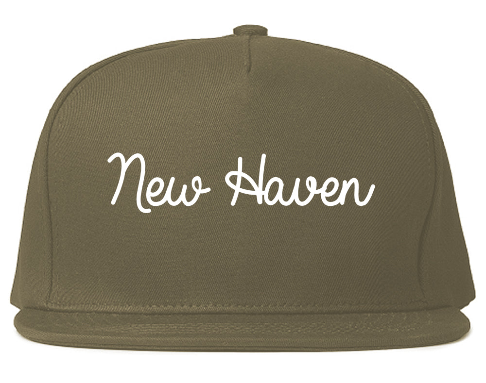 New Haven Michigan MI Script Mens Snapback Hat Grey
