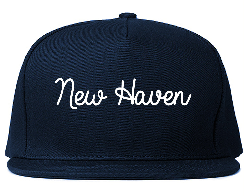New Haven Michigan MI Script Mens Snapback Hat Navy Blue