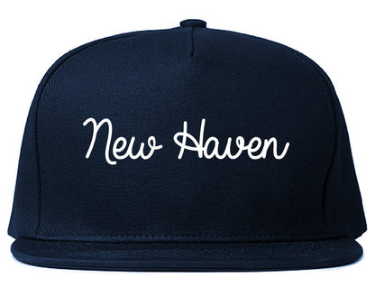 New Haven Michigan MI Script Mens Snapback Hat Navy Blue