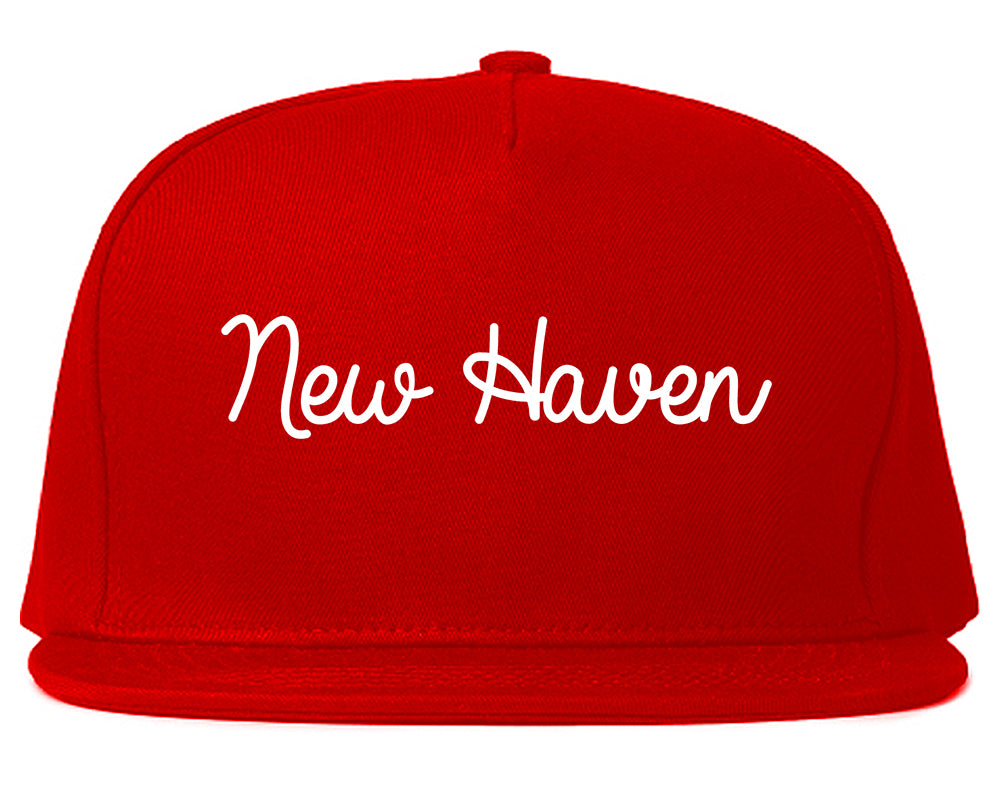 New Haven Michigan MI Script Mens Snapback Hat Red