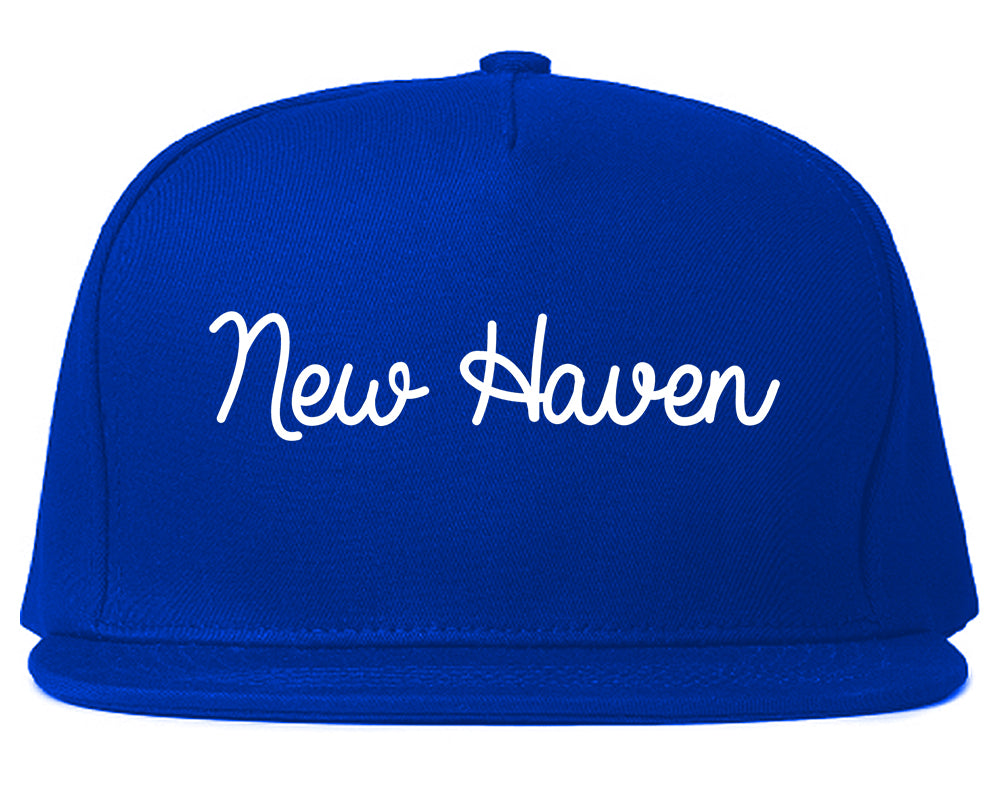 New Haven Michigan MI Script Mens Snapback Hat Royal Blue
