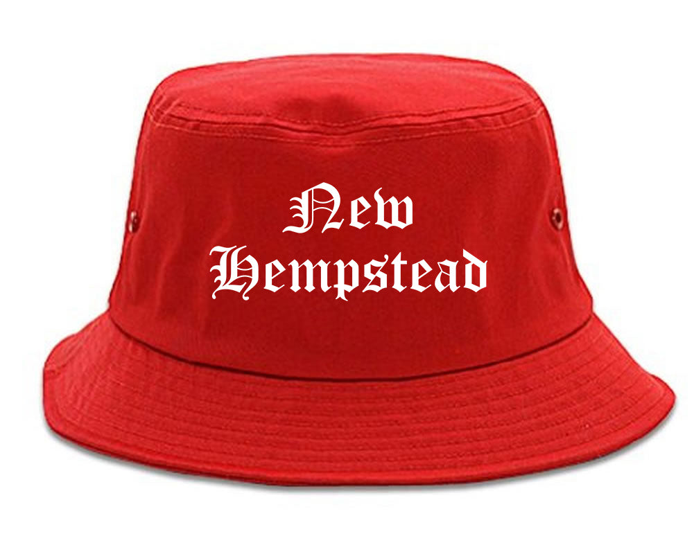 New Hempstead New York NY Old English Mens Bucket Hat Red