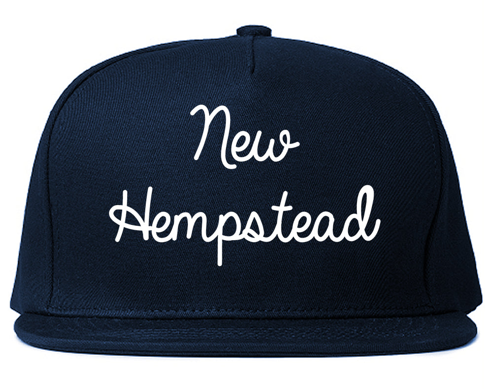 New Hempstead New York NY Script Mens Snapback Hat Navy Blue