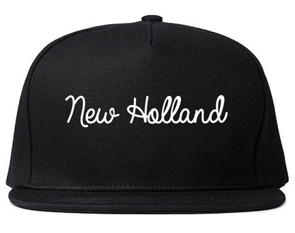 New Holland Pennsylvania PA Script Mens Snapback Hat Black