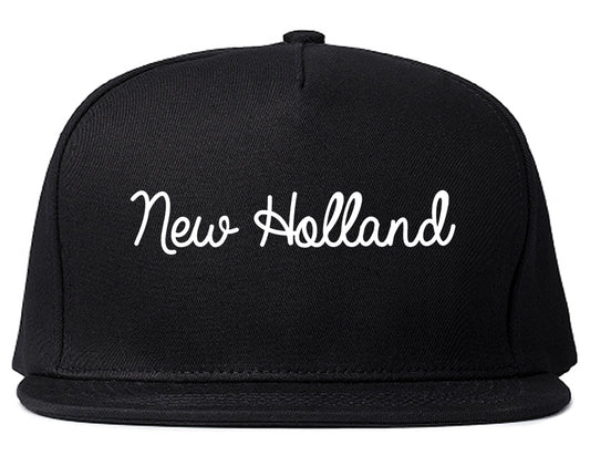 New Holland Pennsylvania PA Script Mens Snapback Hat Black