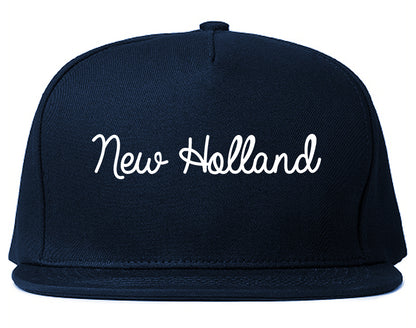 New Holland Pennsylvania PA Script Mens Snapback Hat Navy Blue