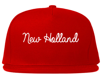 New Holland Pennsylvania PA Script Mens Snapback Hat Red