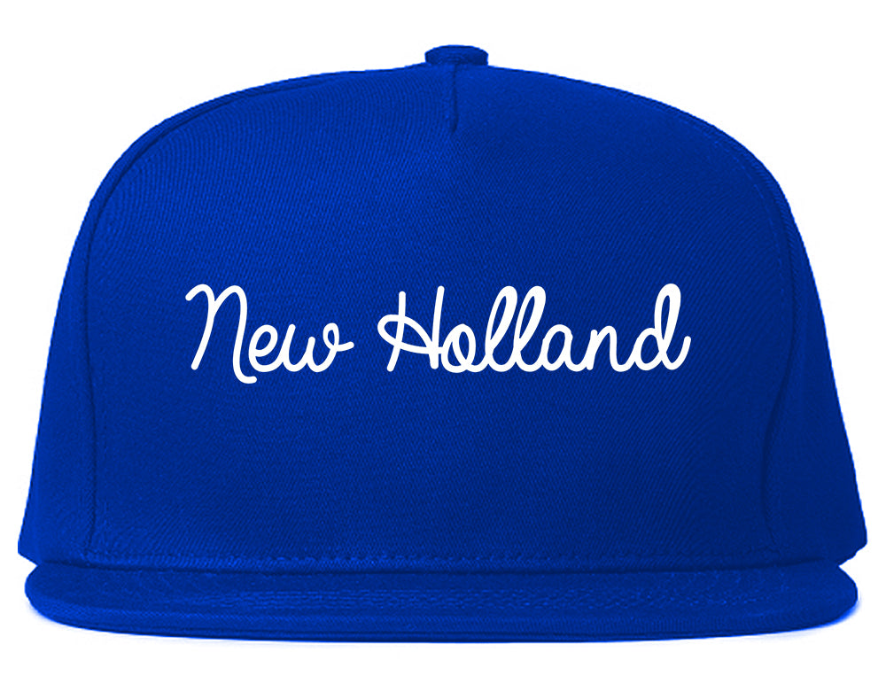 New Holland Pennsylvania PA Script Mens Snapback Hat Royal Blue