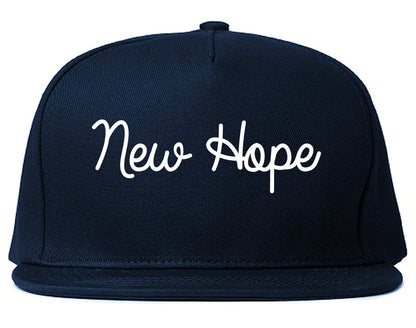 New Hope Minnesota MN Script Mens Snapback Hat Navy Blue