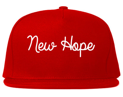 New Hope Minnesota MN Script Mens Snapback Hat Red
