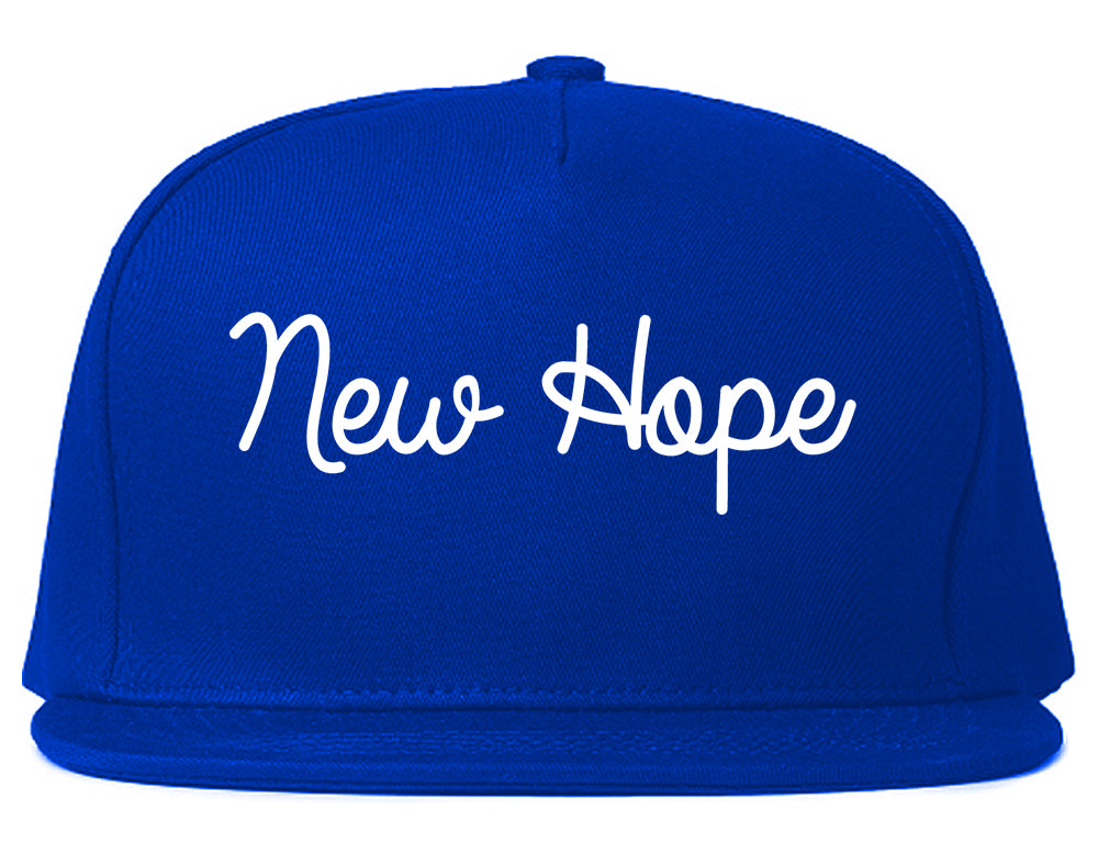 New Hope Minnesota MN Script Mens Snapback Hat Royal Blue