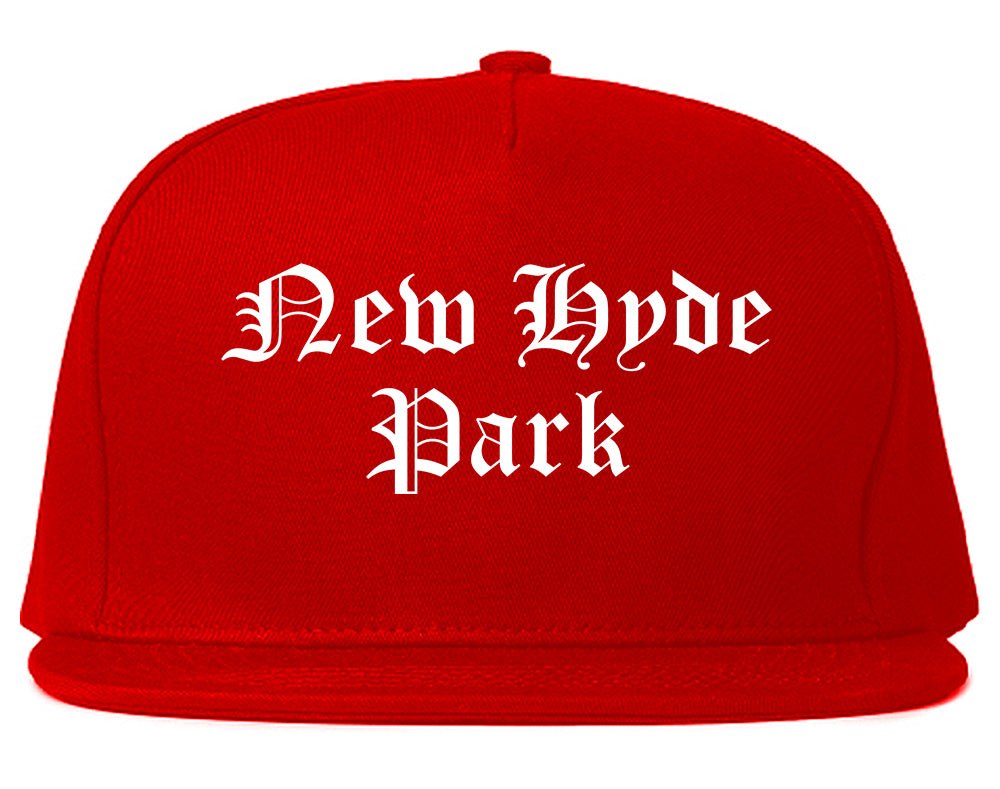 New Hyde Park New York NY Old English Mens Snapback Hat Red
