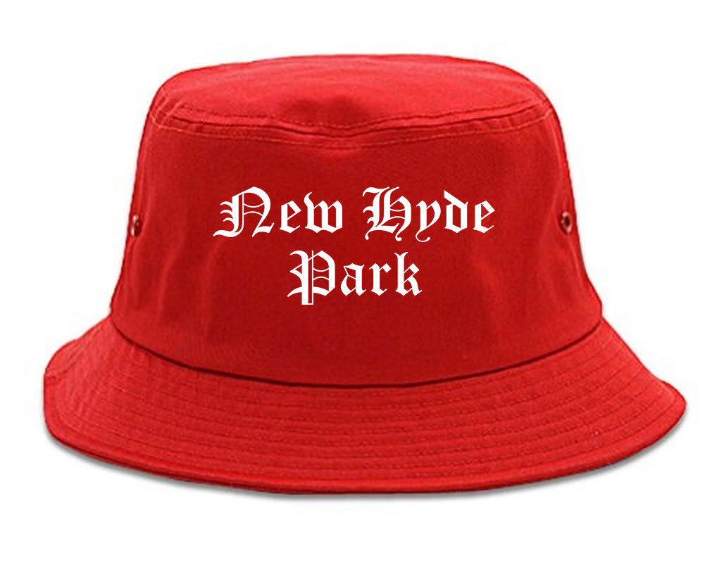 New Hyde Park New York NY Old English Mens Bucket Hat Red