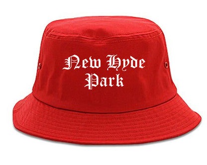 New Hyde Park New York NY Old English Mens Bucket Hat Red