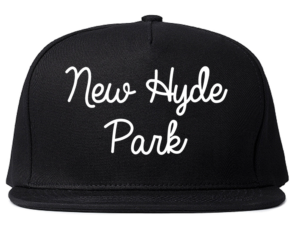 New Hyde Park New York NY Script Mens Snapback Hat Black