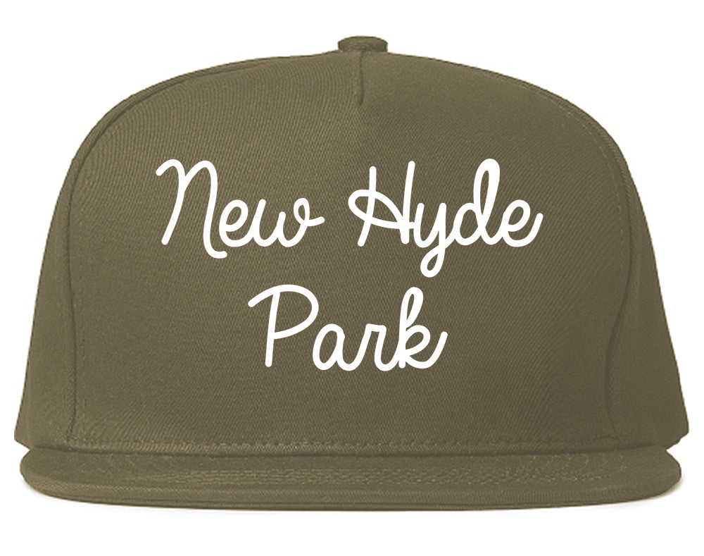 New Hyde Park New York NY Script Mens Snapback Hat Grey