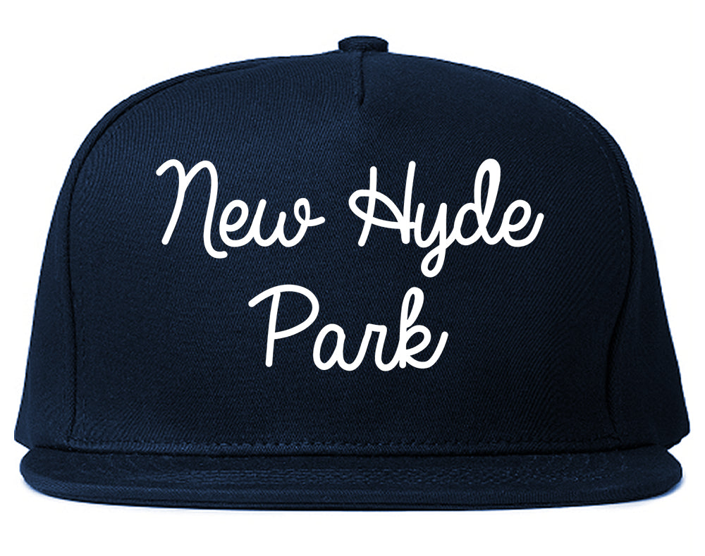 New Hyde Park New York NY Script Mens Snapback Hat Navy Blue