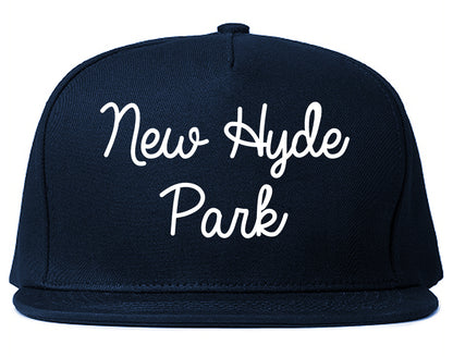 New Hyde Park New York NY Script Mens Snapback Hat Navy Blue