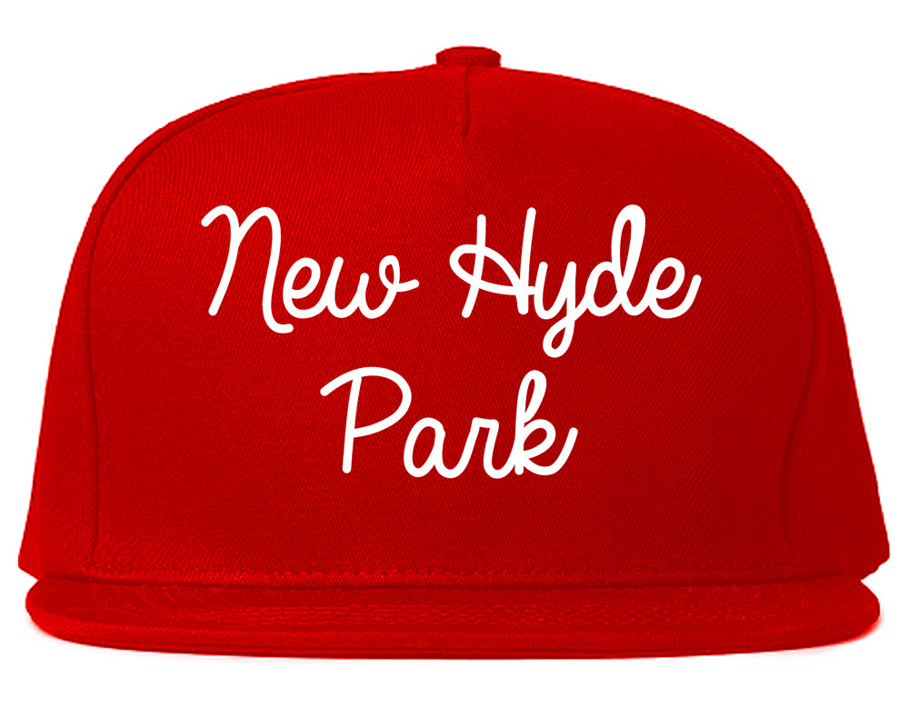 New Hyde Park New York NY Script Mens Snapback Hat Red