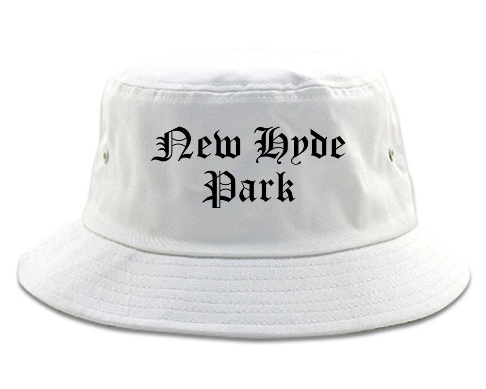 New Hyde Park New York NY Old English Mens Bucket Hat White