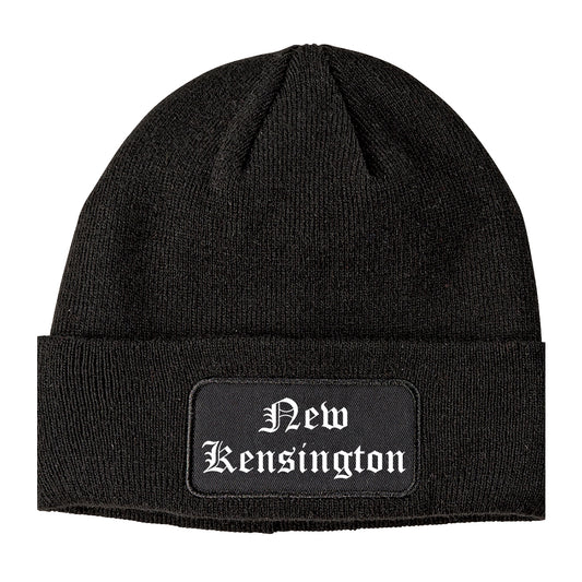 New Kensington Pennsylvania PA Old English Mens Knit Beanie Hat Cap Black