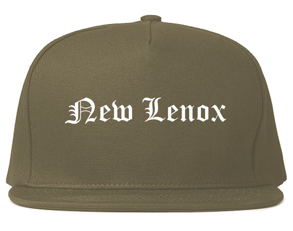 New Lenox Illinois IL Old English Mens Snapback Hat Grey
