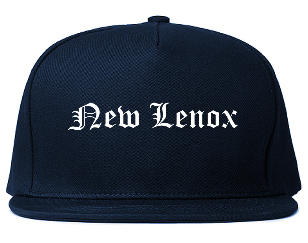 New Lenox Illinois IL Old English Mens Snapback Hat Navy Blue