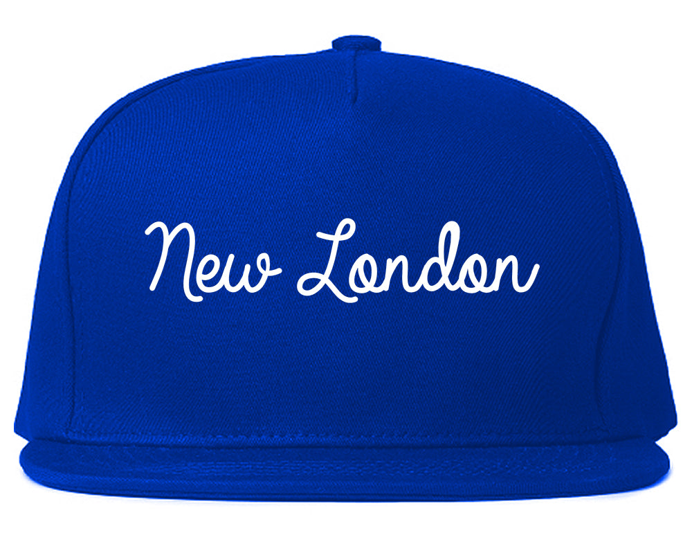 New London Connecticut CT Script Mens Snapback Hat Royal Blue