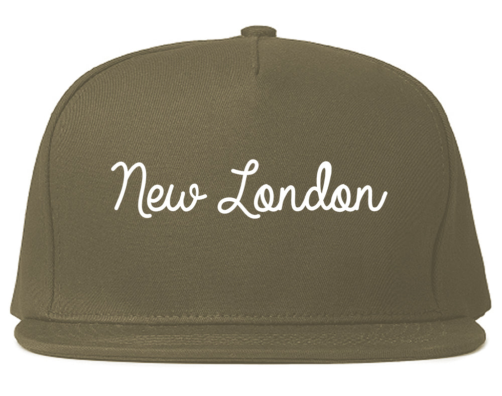 New London Wisconsin WI Script Mens Snapback Hat Grey