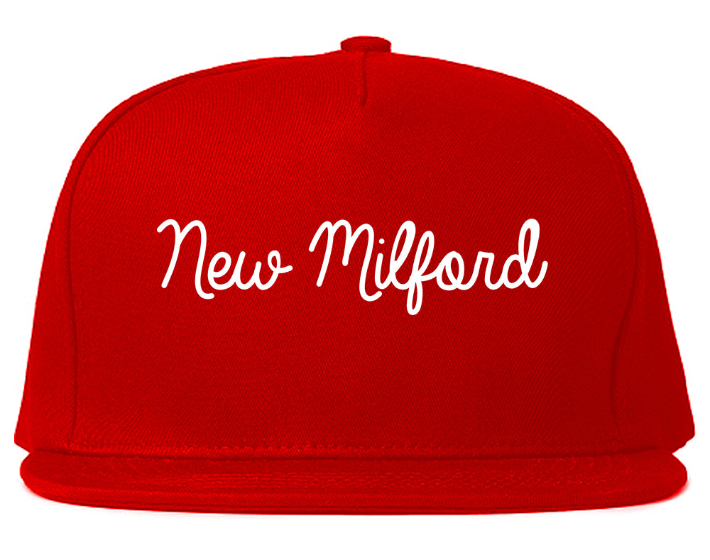 New Milford New Jersey NJ Script Mens Snapback Hat Red