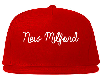 New Milford New Jersey NJ Script Mens Snapback Hat Red
