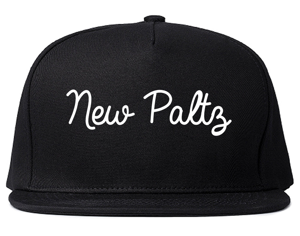 New Paltz New York NY Script Mens Snapback Hat Black