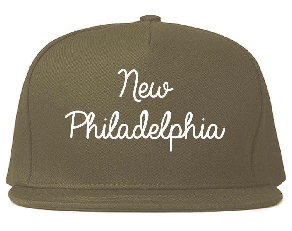 New Philadelphia Ohio OH Script Mens Snapback Hat Grey
