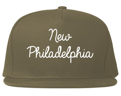 New Philadelphia Ohio OH Script Mens Snapback Hat Grey