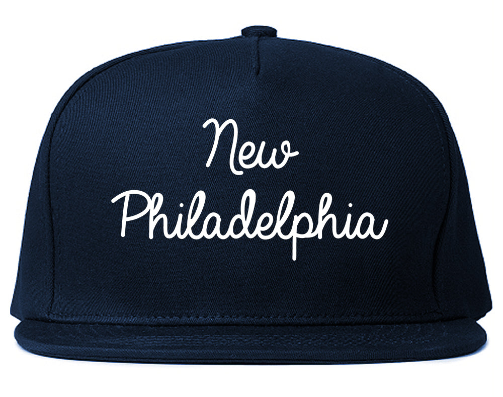 New Philadelphia Ohio OH Script Mens Snapback Hat Navy Blue