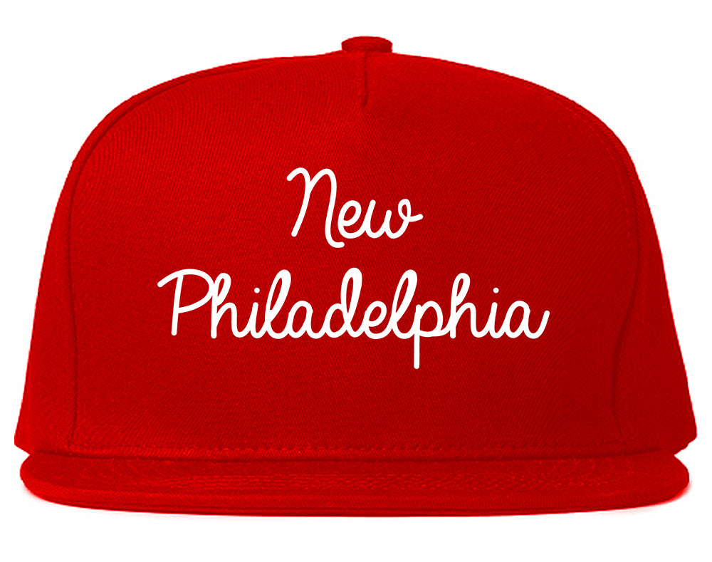 New Philadelphia Ohio OH Script Mens Snapback Hat Red