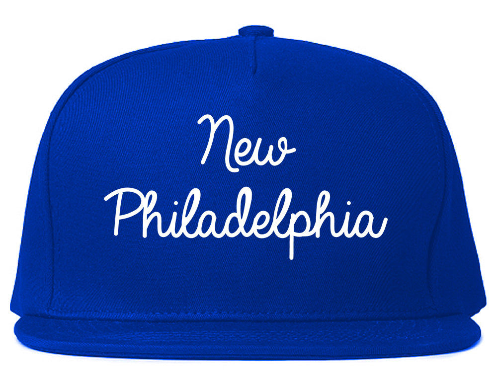 New Philadelphia Ohio OH Script Mens Snapback Hat Royal Blue