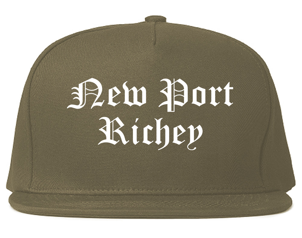 New Port Richey Florida FL Old English Mens Snapback Hat Grey