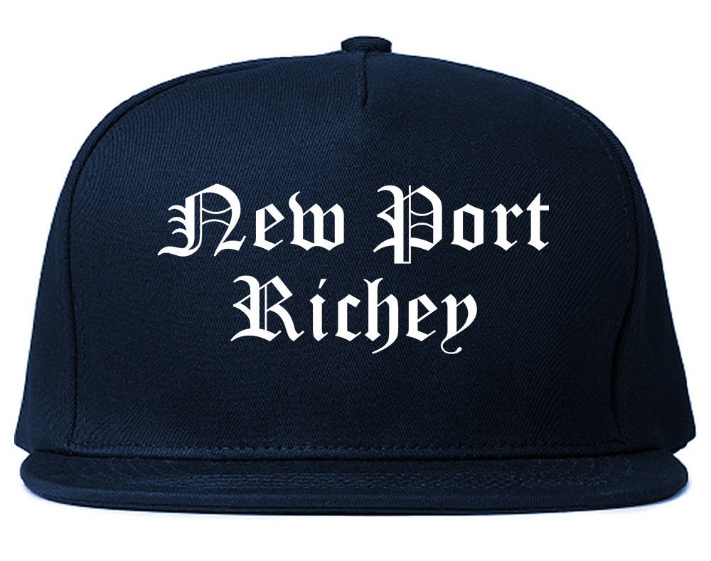 New Port Richey Florida FL Old English Mens Snapback Hat Navy Blue