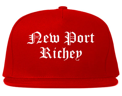 New Port Richey Florida FL Old English Mens Snapback Hat Red