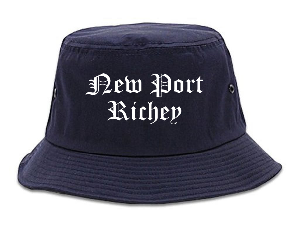 New Port Richey Florida FL Old English Mens Bucket Hat Navy Blue