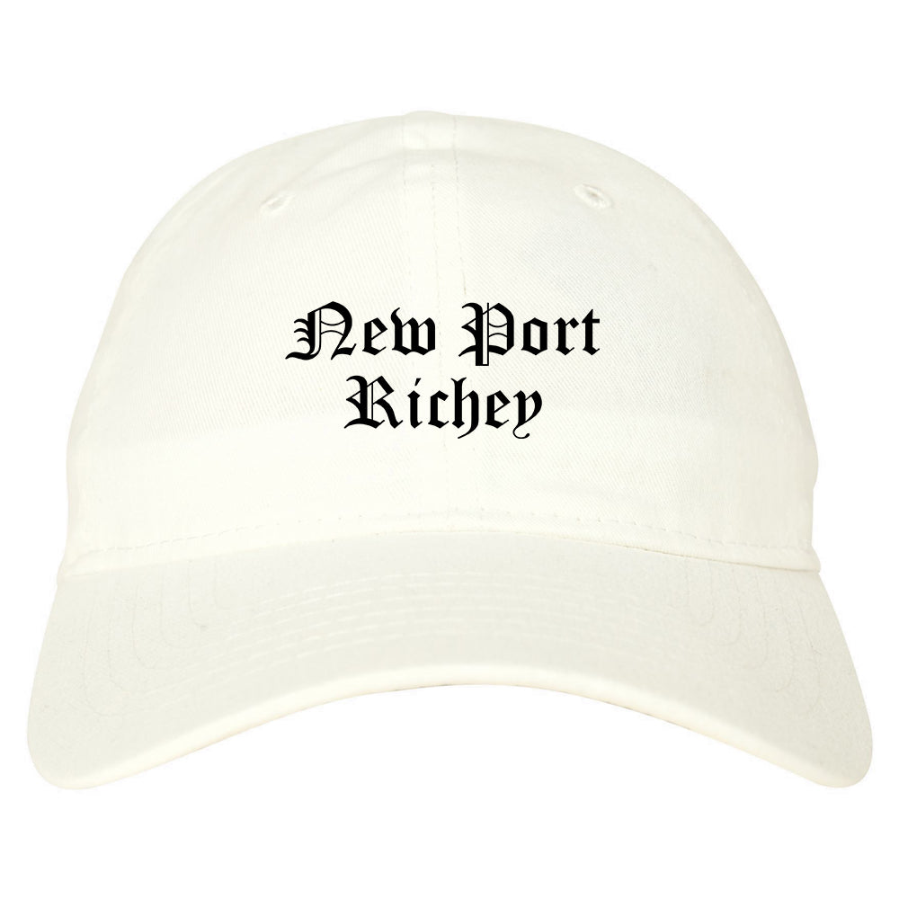 New Port Richey Florida FL Old English Mens Dad Hat Baseball Cap White