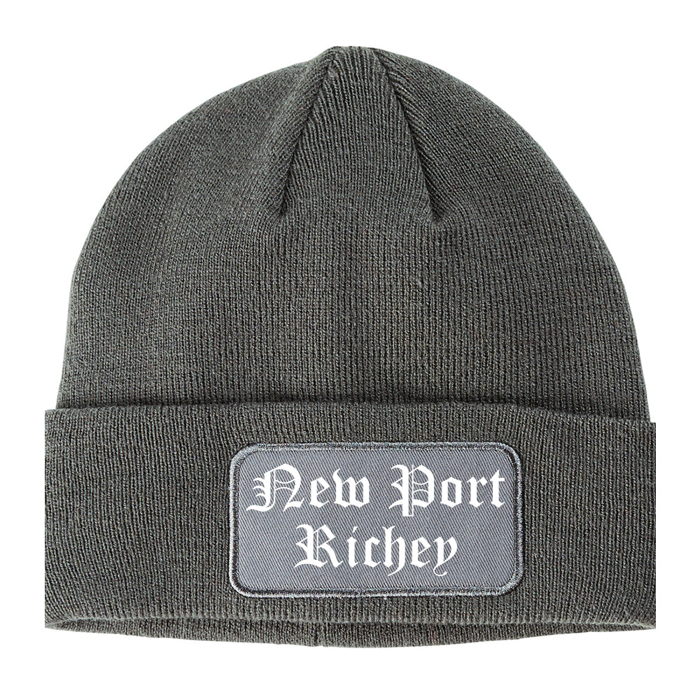 New Port Richey Florida FL Old English Mens Knit Beanie Hat Cap Grey
