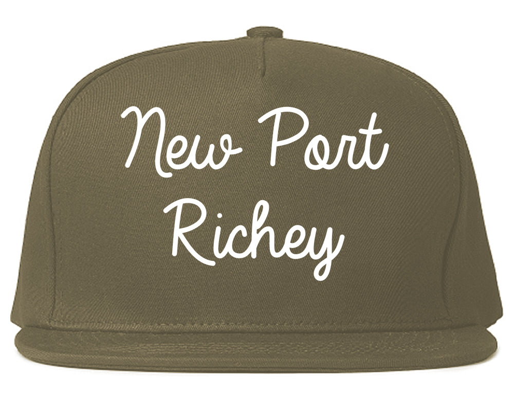 New Port Richey Florida FL Script Mens Snapback Hat Grey
